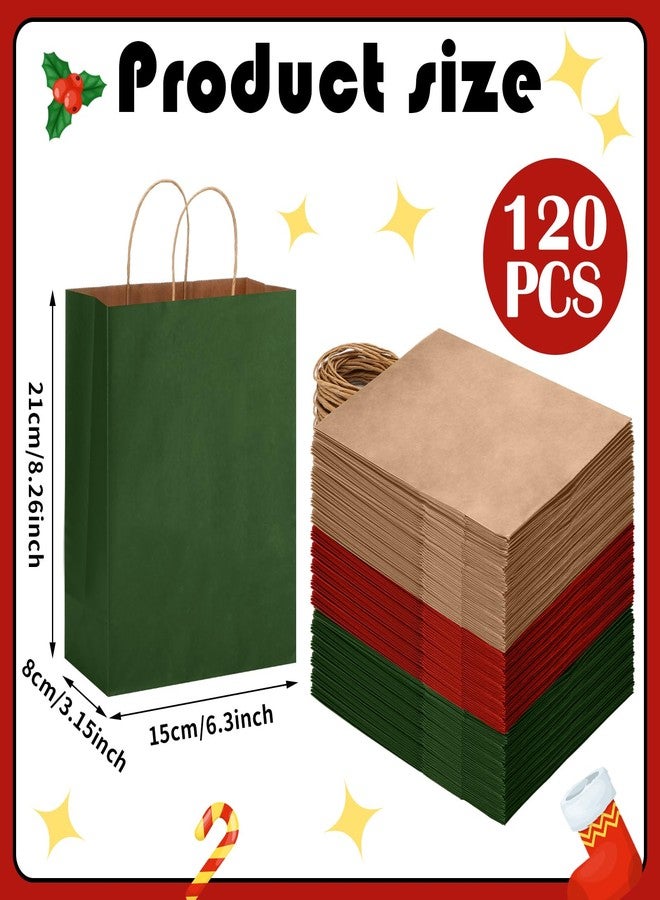 Kolldenn 120 Pcs Brown Red and Green Christmas Gift Bags Holiday Gift Kraft Paper Bags with Handles for Wedding Baby Shower Bridal Shower Shopping Party Favor Business, 8.26 x 6.3 x 3.15 Inches - Image 3